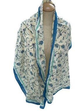 Fabindia India Block Print blue French Provencal wildflowers scarf